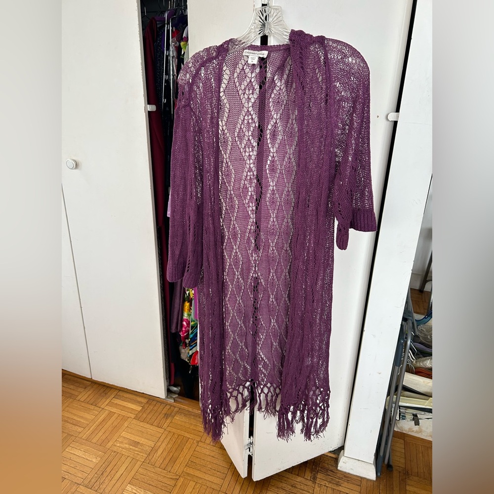 Coldwater Creek Plum Crochet Open-Knit Duster